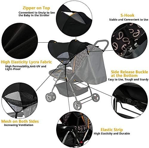 Universal Stroller Sun Shade Anti-UV UPF50+ Canopy Adjustable Stroller Canopy Windproof Protection Sunscreen UV Protection for Stroller Bassinet Pram Base