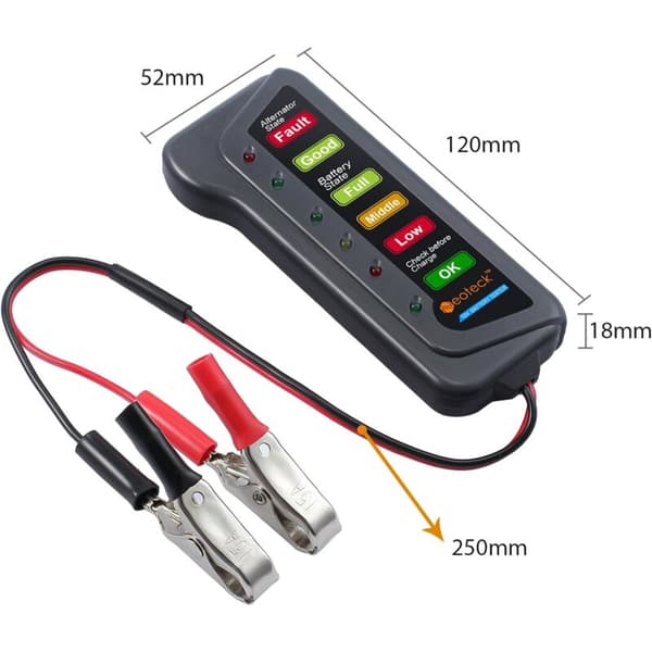 12V batteritester 6 LED-lys Bilbatteritester 12v Generator Batterianalysator til bil motorcykel