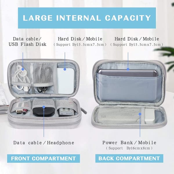 Cable Storage Bag 3 Layers - Waterproof / Durable Electronics Luxury for Cables and Accessories Compact Data Grey Travel_yu