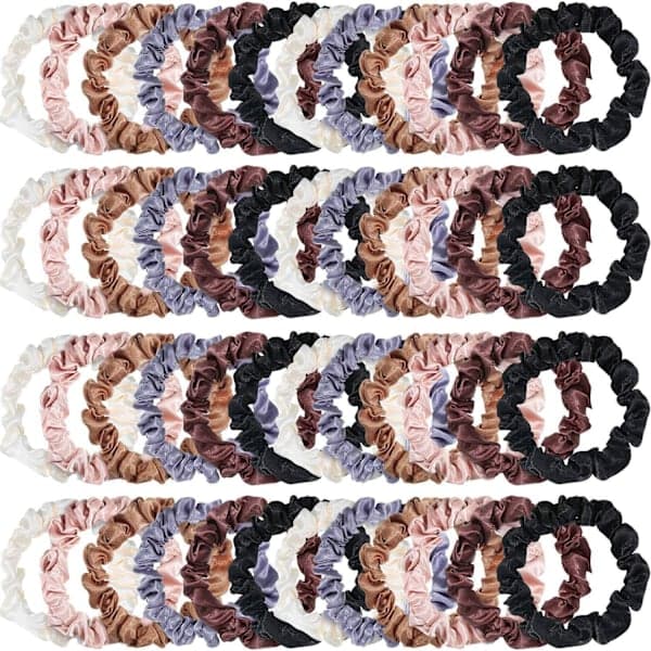 24 stk Små Scrunchies i Silkeaktig Sateng, Elastiske Hårbånd, Elastiske Hestehaldeholdere for Kvinner og Jenter