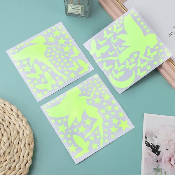 Glow in the Dark Stars for Ceiling, 6 Sheets Luminous Wall Decals Fluorescent Star Pattern Self-Adhesive Luminous Decals for Kids Room Walls and Ceiling