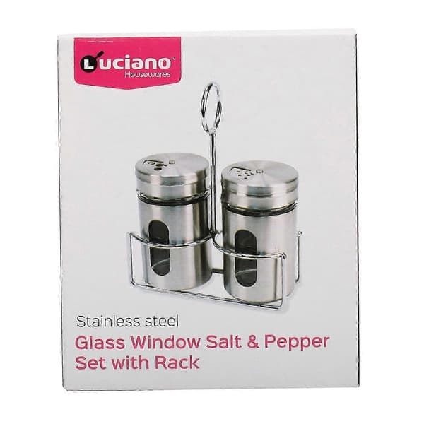 Salt and Pepper Shaker Set, Stainless Steel 2-Piece with Tray, Functional Kitchen Decor, 85ml, 4.9 x 8.4 cm, Silver
