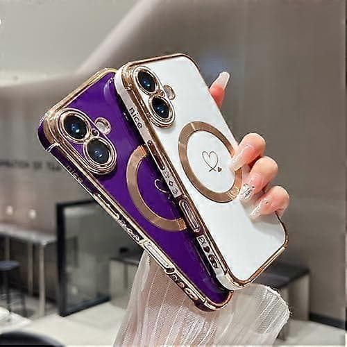 Case for iPhone 16 6.1  \" [MagSafe Compatible] Cute Plated Love Pattern Case with Camera Protection, Soft Shockproof TPU Bumper Cover