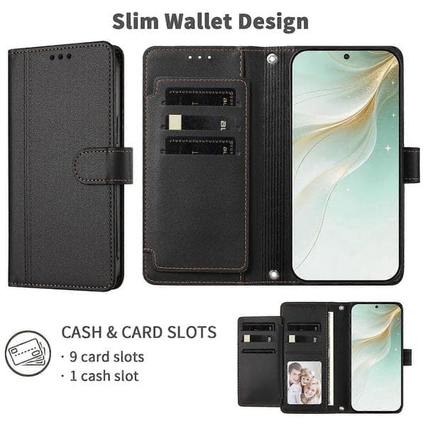 Kompatibel med iPhone 16e / iPhone 17e Etui 9 Kortpladser PU Læder Flip Pung Etui med Håndrem