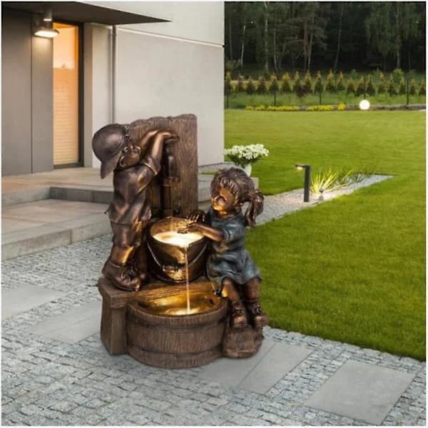 Innendørs/utendørs fontenestatue i harpiks, hageskulptur, gårdsplasskunstdekorasjon P2