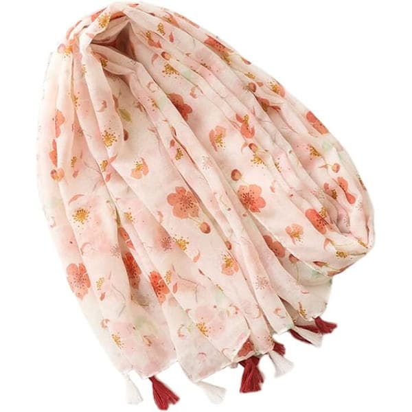 Damscarf, stor oversized blommönstrad scarf med fransar, lämplig för vår, sommar, höst och vinter