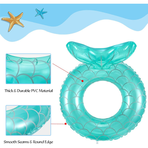 Inflatable Mermaid Pool Float, Cute Swim Ring Tube Fish Tail