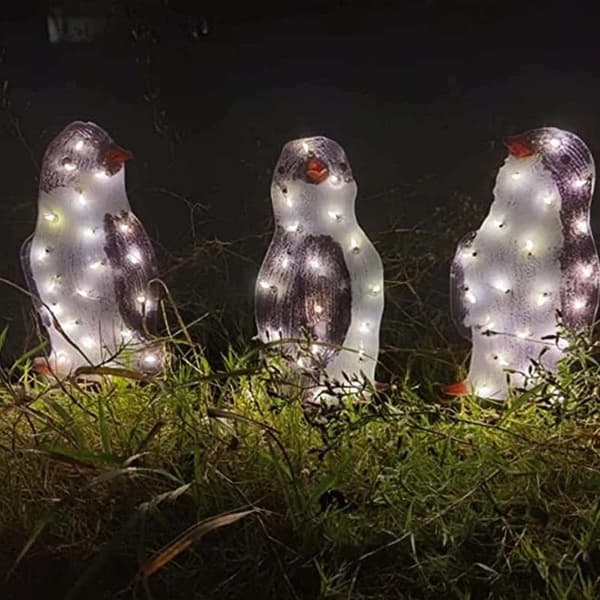 3 stk. julepingviner i akryl med 50 LED-lys til udendørs brug