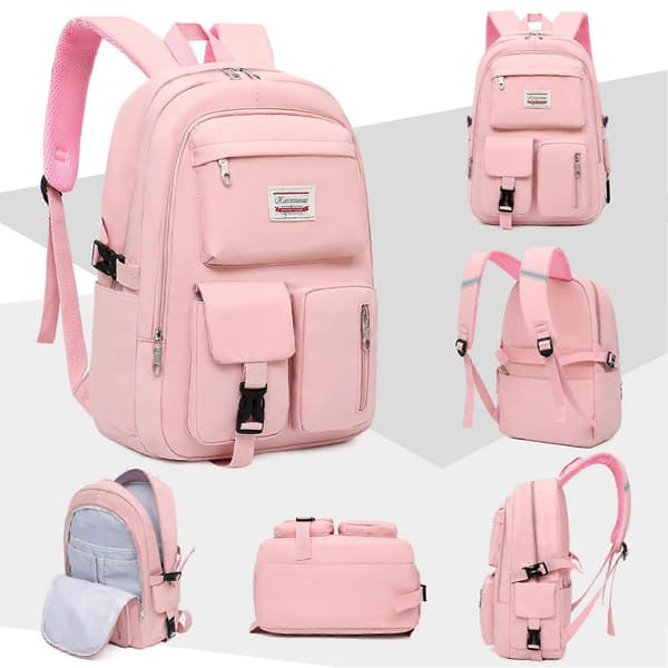 Simple Printed Backpack for Women Large Capacity Square Backpack for Students and Office Workers Pink Rosa