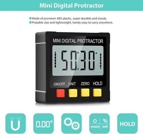 Digital vinkelmåler, 4-siders magnetisk vinkelsøker, LCD digital P