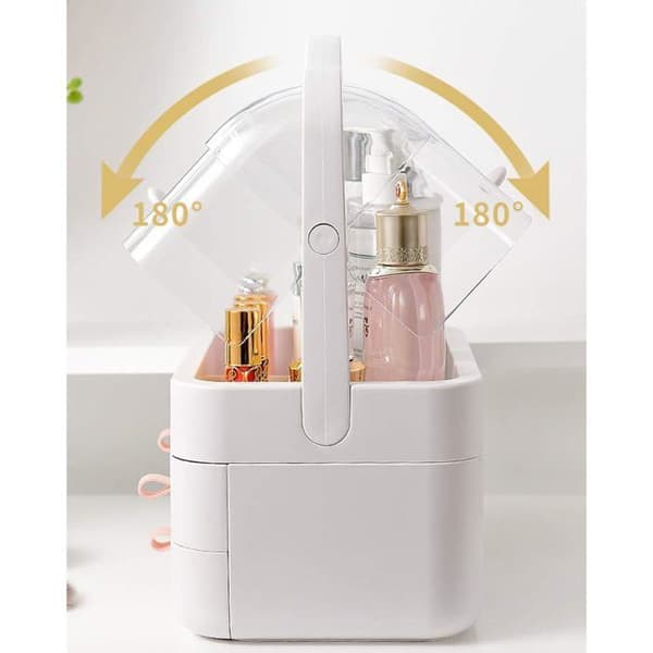 Makeup Organizer with Drawers and 180° Rotating Transparent Lid, Perfume Storage for Dressing Table, Bathroom