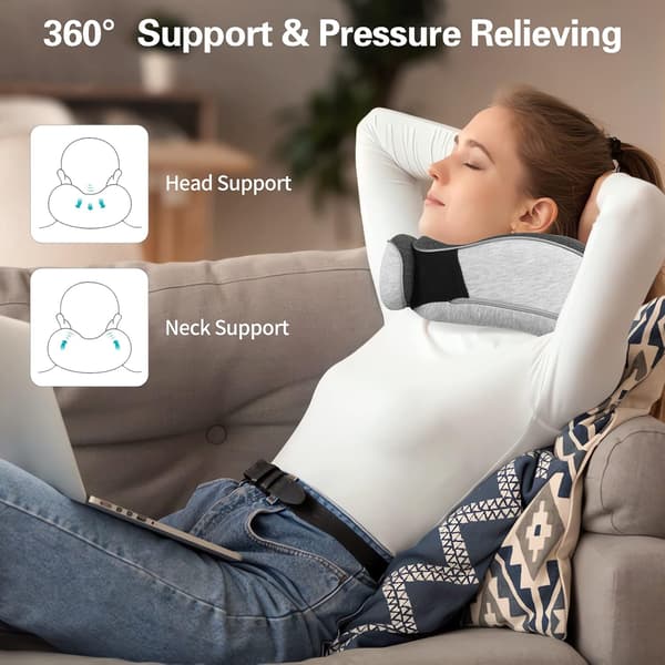 Resekudde, Memory Foam Nackkudde för Resor, Flygreskudde med (Ljusgrå)
