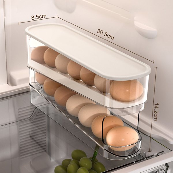 Double-Layer Egg Storage Box with Sliding Drawer, Large Capacity, Stable Countertop Egg Storage Box, Cream Cream