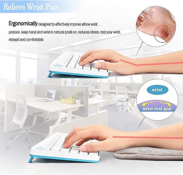 2-pak Bærbar Albue- og Håndledsstøtte til Computer, Premium Memory Foam Skrivebordsstøtte til Tastatur (20 x 30 cm)