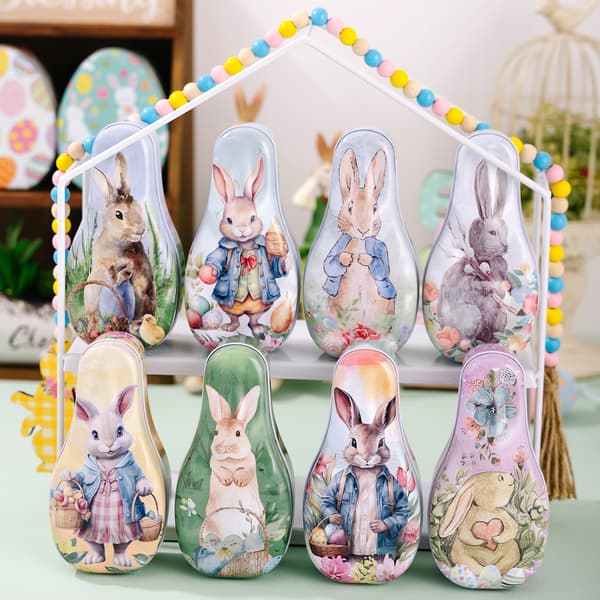 Easter Bunny Tin Container Reusable Decorative Candy Storage Gift Box for Kids and Easter Baskets Model A