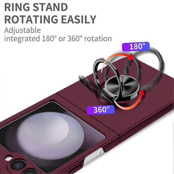 Etui til Samsung Galaxy Z Flip6 5G Roterbart Ringstativ Hardt PC-telefondeksel Vinrød Vinrød Wine red Wine Red