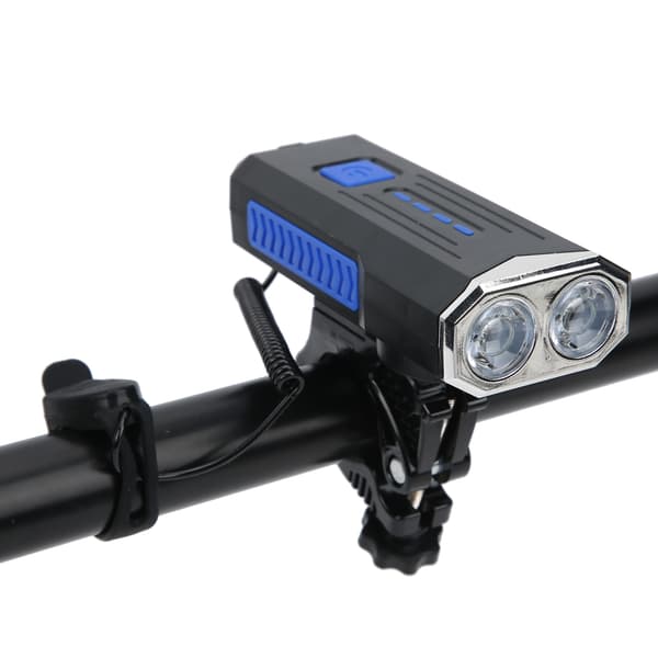 Bicycle Headlight USB Rechargeable Night Riding Waterproof Bike Front Light with Horn Blue