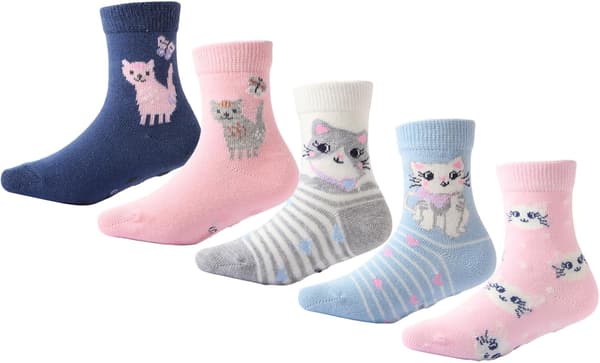 Små stora flickor bomullsstrumpor småbarn över ankelstrumpa 5/10-pack 5 par kattsida 6-8 år 6-8 Years 5 Pairs Cat Side