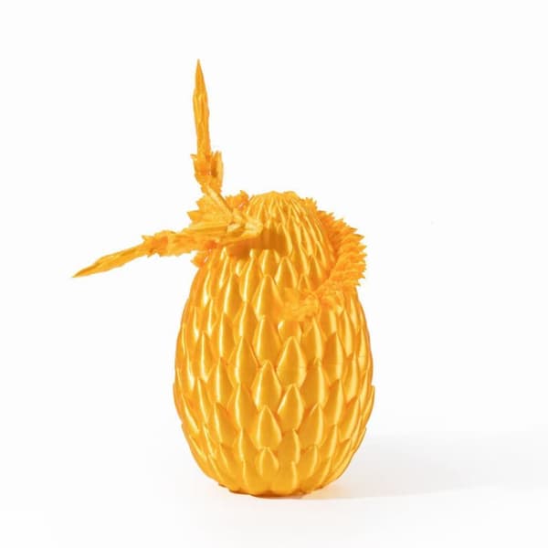 3D-printet bevinget flyvende drage, drageæg sæt arrangement figur (Lys guld + Drageæg)