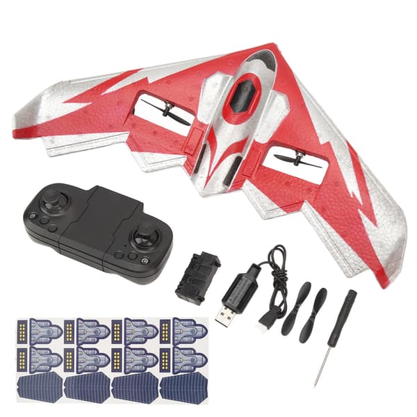 RC Flygplan Kit Glidflygplan Fjärrkontroll EPP Skumflygplan med LED-ljus för Nybörjare Vuxna Barn Röd 3 Batterier