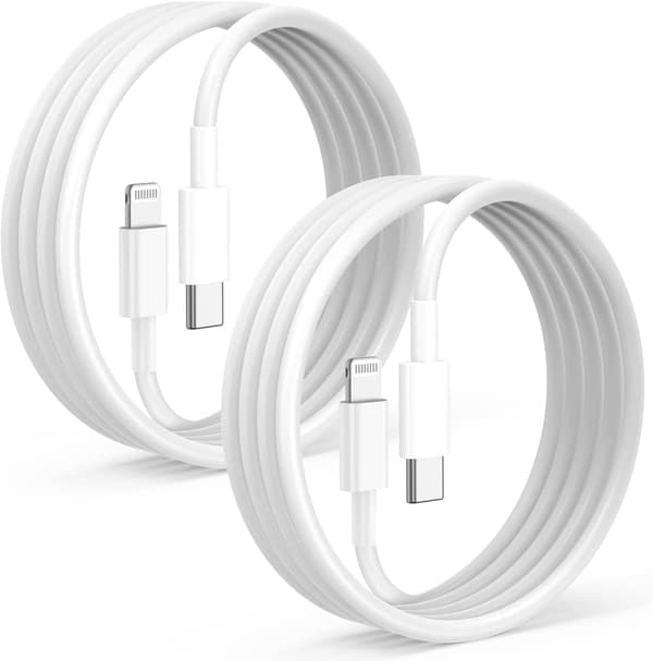 2 stk Universal 2m Hurtigladekabel USB-C til Lightning Kabel Hvit - Gjelder Samsung, iPhone, etc.