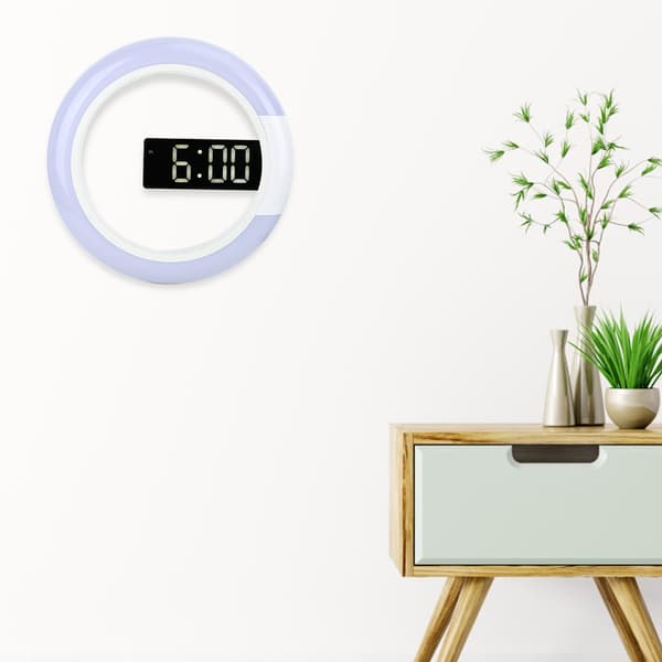 Innovative LED Wall Clock Modern Style Home Decor with Alarm, Temperature and Light Function White