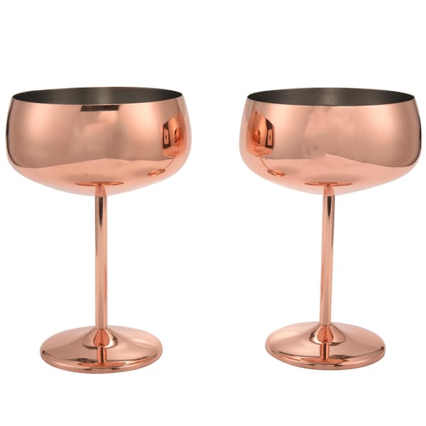 Sæt med 2 vinglas i rustfrit stål, vintage cocktailglas, vinglas