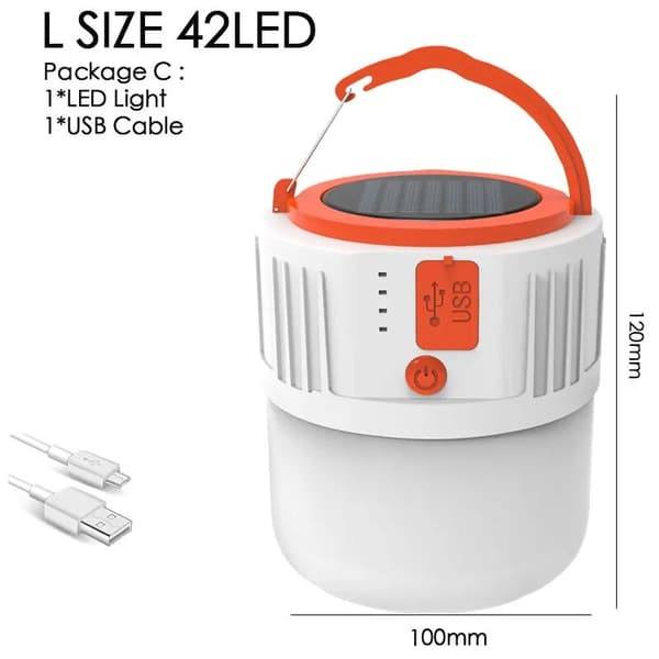 Solcelleopladet LED-nødlampe USB-genopladelig pære til natmarked, mobil camping, energibesparende 42 LED-lys
