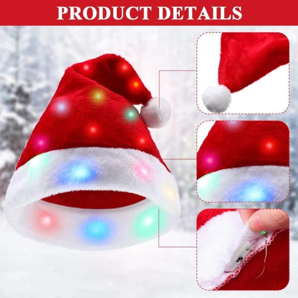 Plush Santa Hat - Luminous, Fun Christmas Hats for Kids & Adults Red