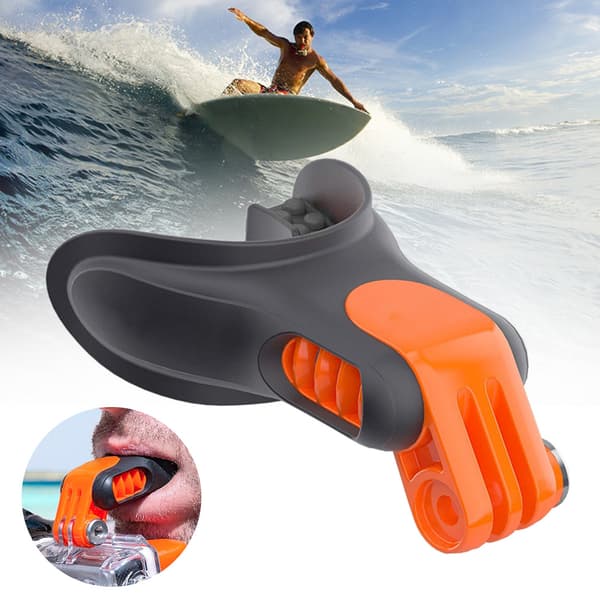 Surfmundstykke til GoPro med flydeblok og rem - sort/orange