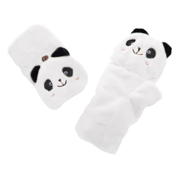 1 par Dam Daglig Söt 2-i-1 Flip Handskar Halv Finger Tecknad Panda Vinter Varm vit white