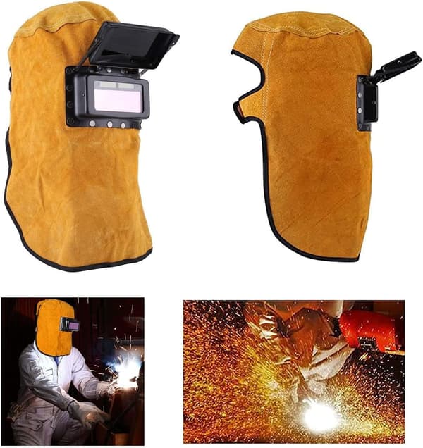 Solar-powered Welding Helmet with Cowhide Leather, Lightweight Design & Adjustable Shade, Sensitivity Settings for All Welding Tasks