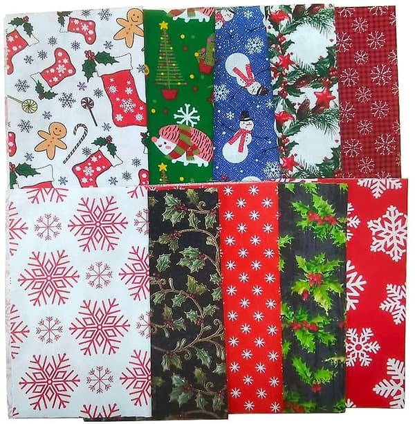 Cotton Christmas Fabric, 20cm x 25cm, 10 pcs, Patchwork Fabric, Quilting Fabric, Cotton Fabric (random assortment)