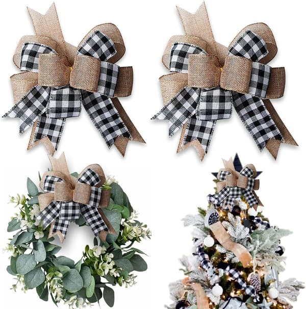 2-pak Buffalo Plaid Hessian Sløjfer til Krans 33 x 24 cm Stor Rustik