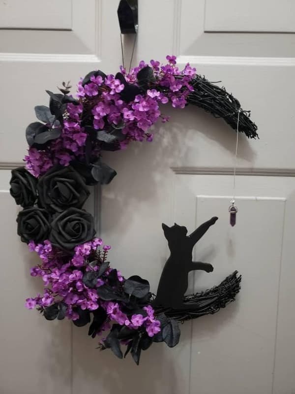 Månhalloweenkrans til hoveddør Halloween månekrans med
