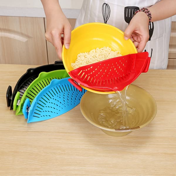 2PCS Silicone Kitchen Strainer with Fine Mesh Handle for Powdered Pastries, Draining Noodles, Rice Strainer, Sauces Over Bowl Handle
