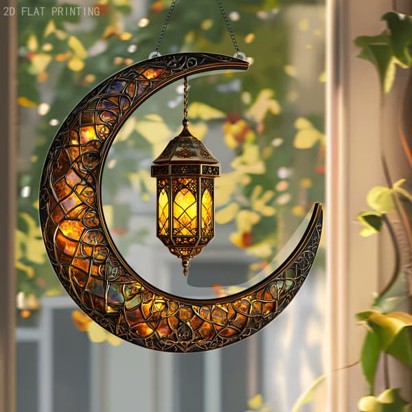2D Flat Elegant Muslimsk Måne Fyr Akryl Hjem Kontor Hagedekorasjon Islamsk Gave A A