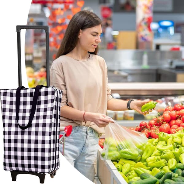 Indkøbsvogn, stor lastekapacitet, foldbar rullevogn, indkøbsvogn, stabilt design med foldning, nyttig til vasketøj, trapper, klatring, opbevaring size_name 2