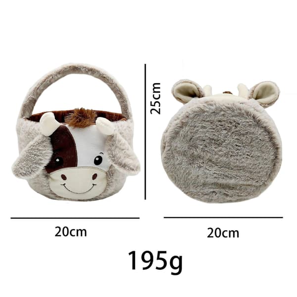 Cow Plush Easter Basket with Plush Ears, Easter Bags for Party Decorations, Candy Gifts, Easter Egg Hunt
