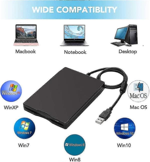USB-diskettstasjon, ekstern USB-diskettstasjon 1,44 MB slank Plug And Play FDD-enhet for PC Windows
