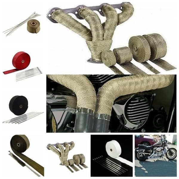 5M*25mm Magma Titanium Varmeisoleringstape + 4 Rustfri Kabelbindere til Motorcykel Udstødningsmanifold Varmeisoleringstape