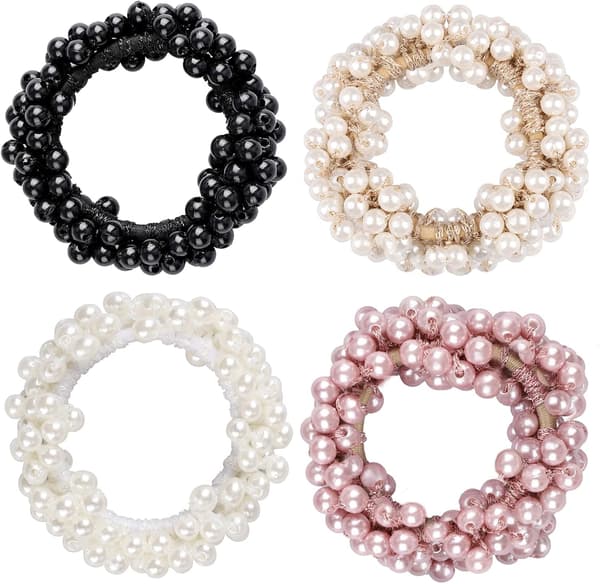 4 stk. perlehårbånd, elastiske hårbånd, hestehaleholdere, scrunchies, hårelastik til kvinder
