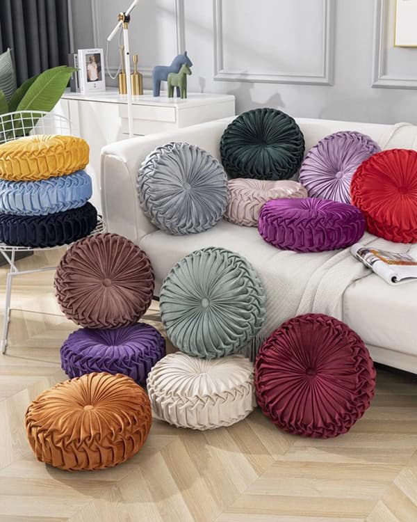 Runde fløyelsputer Sofa Små Håndlagde Dekorasjonsputer