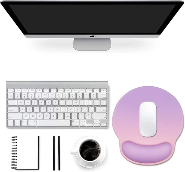 Ergonomisk musematte med håndleddsstøtte, gelmusematte med sklisikker gummibase, musematte for bærbar PC, hjemmekontor, smertelindring (rosa og lilla)