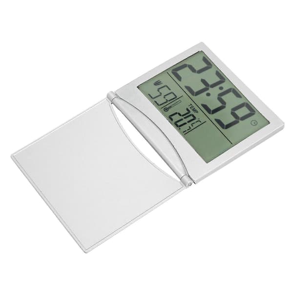 Kompakt sammenklappeligt rejsevækkeur med kalender, temperatur og timer