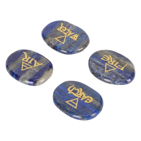 4 element mixed stones engraved triangular symbols earth air fire water polished rune stones for Reiki crystals healing Lapis Lazuli stone