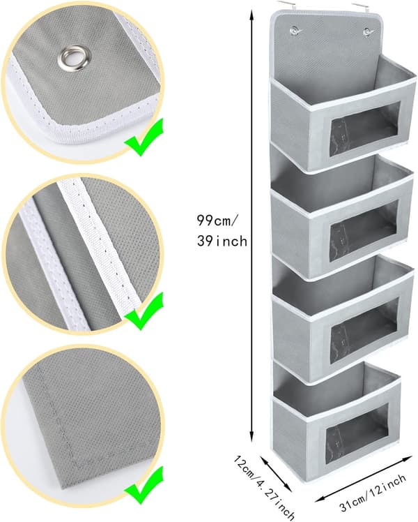 Door Over the Door Organizer, 4 Pockets Foldable Fabric Hanging Organizer