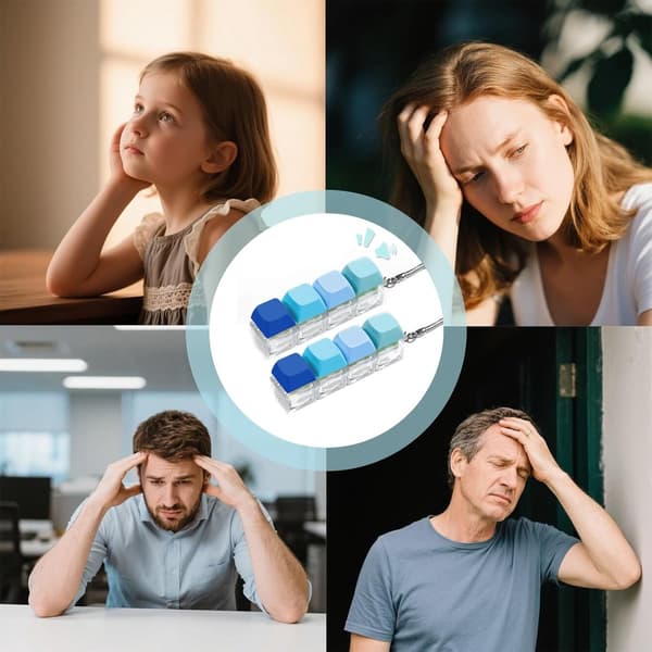 Fidget-tastatur-nøglering-klikker-sæt, 4 nøgle-stressaflastende fidget-legetøj til studerende og kontoransatte, sort blå grå hvid, 2-pak