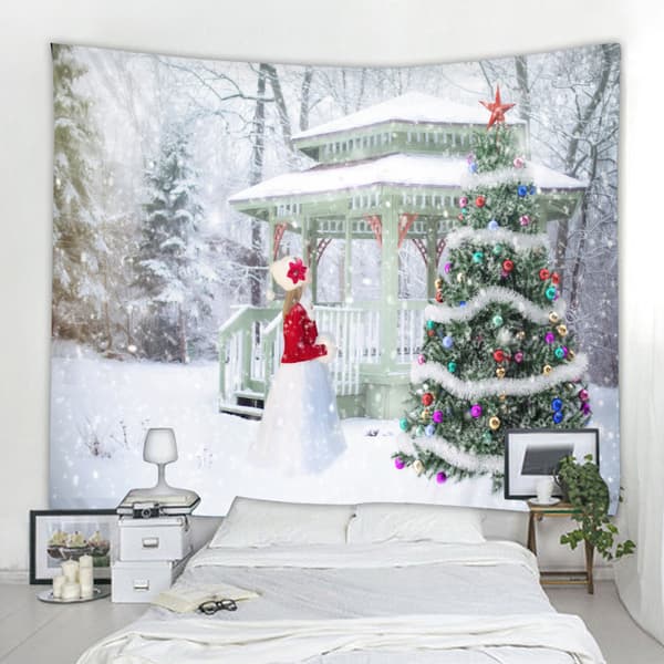 150cm*100cm, Gobeläng Snöig Julgran Bakgrund Tyg