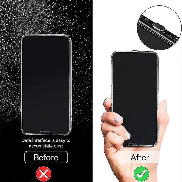 4 stk. støvdeksler kompatible med iPhone, beskyttelse for ladeport (svart)